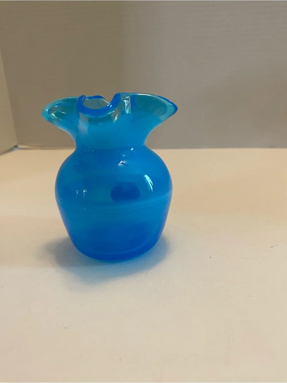 Hand Blown Art Glass Light Blue Pinched Vase 3.75